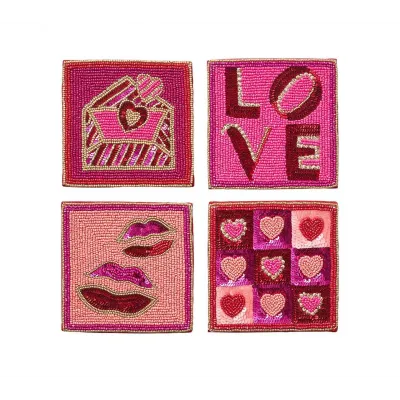 Amore Set of 4 Pink/Red Coasters
