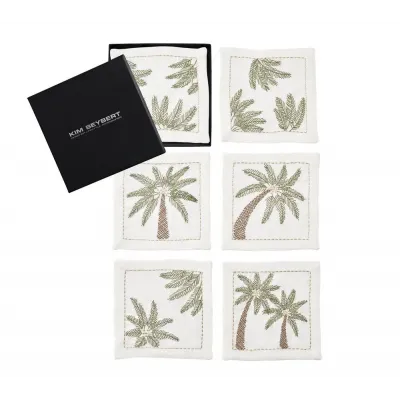 Palm Coast White/Green/Gold Cocktail Napkins, Set of Six