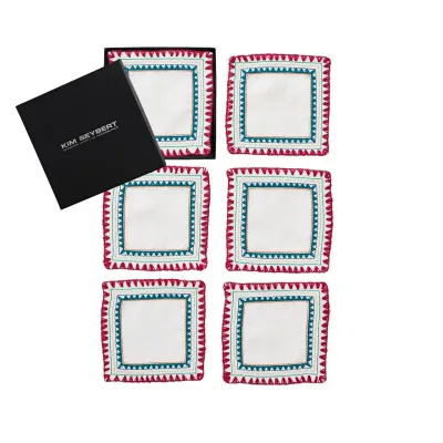 Frolic Cocktail Napkins in White & Multi, Set of 6 in a Gift Box