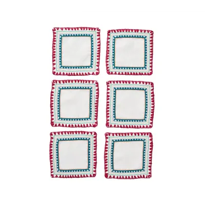 Frolic Cocktail Napkins in White & Multi, Set of 6 in a Gift Box