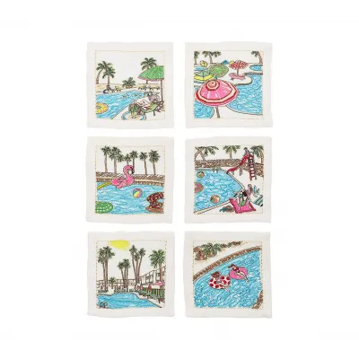 Pool Day Set of 6 White/Multi Cocktail Napkins