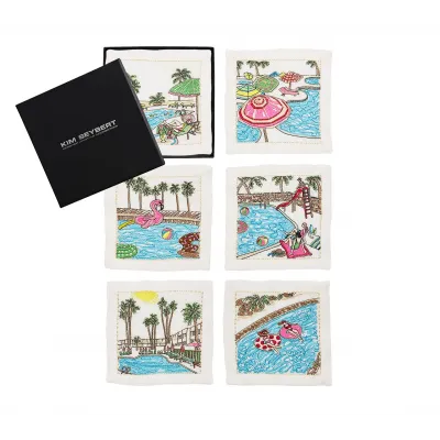 Pool Day Set of 6 White/Multi Cocktail Napkins