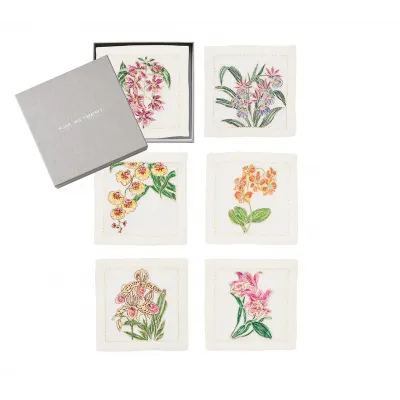 Orchid White & Multi Cocktail Napkins Set of 6 in a Gift Box