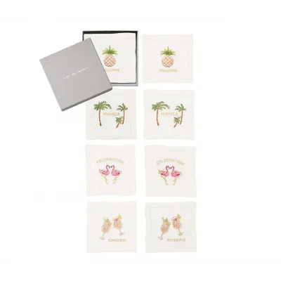 Mingle White & Multi Cocktail Napkin Set of 8 in a Gift Box