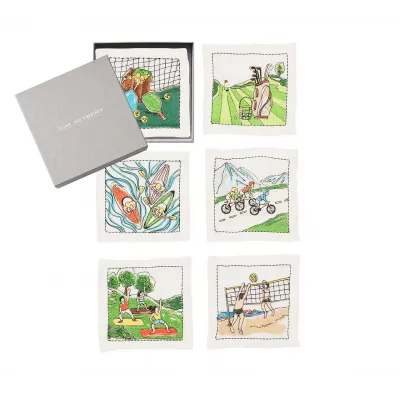 Venture White & Multi Cocktail Napkins Set of 6 in a Gift Box