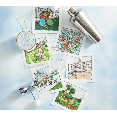 Venture White & Multi Cocktail Napkins Set of 6 in a Gift Box