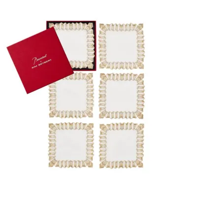 Etoile Set of 6 White/Gold/Silver Cocktail Napkins