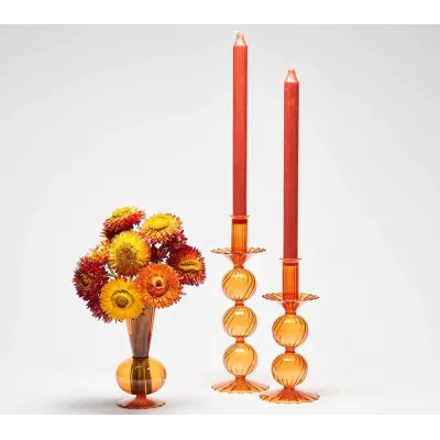 Iris Set Of Two Amber Candlesticks