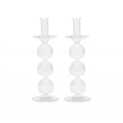 Iris Set Of Two Clear Candlesticks