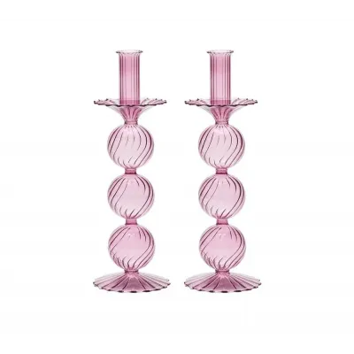 Iris Set Of Two Lavender Candlesticks