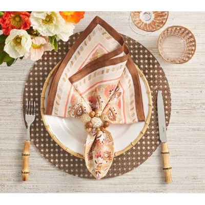 Mira Brown & Coral Napkin Set of 4