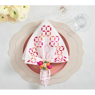 Malta White, Pink & Orange Napkin Set of 4