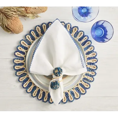 Casbah Natural & Blue Napkin Ring Set of 4