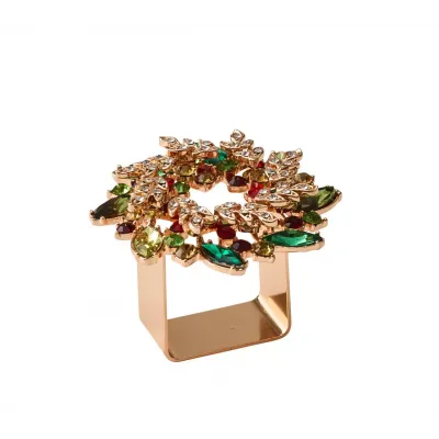 Gem Wreath Napkin Ring Red/Green/Gold, Set of 4