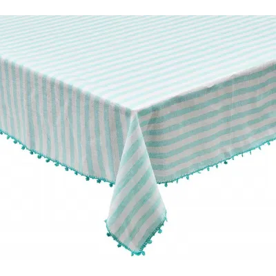 Linea 54"X110" White/Seafoam Tablecloth