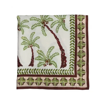 Oasis 54" x 100" Ivory/Green/Brown Tablecloth