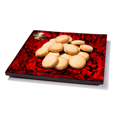 Mother of Pearl Red Accent Tray 7.9'' X 7.9'' X 1.3''