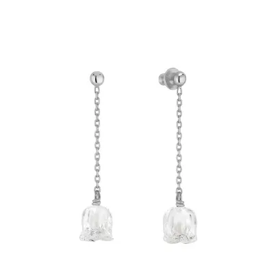 Muguet Long Earrings Clear Crystal, Silver