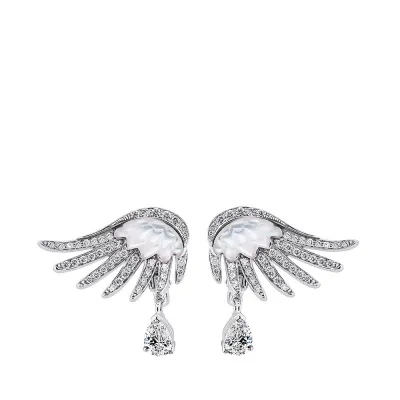 Vesta Earrings, Large, White Gold, Diamonds, Mother-Of-Pearl (Special Order)