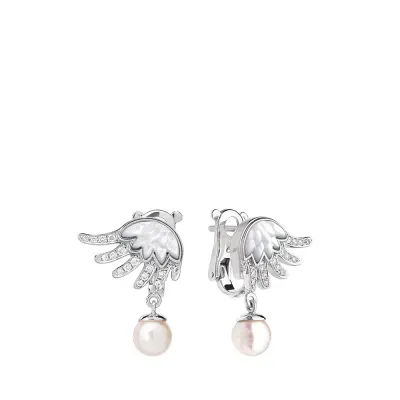 Vesta Earrings, Small, White Gold, Cultured Pearls, Diamonds, Mother-Of-Pearl (Special Order)