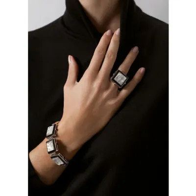 Arethuse Ring Clear Crystal, Black Lacquer, Silver
