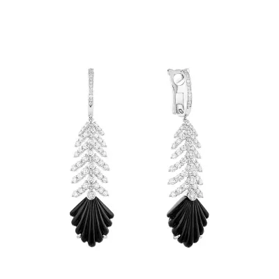 Adrienne Earrings, White Gold, Onyx, Diamonds (Special Order)