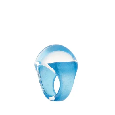 Cabochon Ring Clear Crystal With Blue Patina