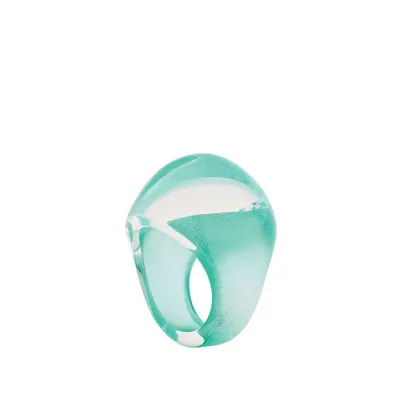 Cabochon Ring Clear Crystal With Green Patina