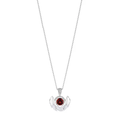 Cygnes Pendant, Small, White Gold, Garnet, Diamonds, Mother-Of-Pearl (Special Order)