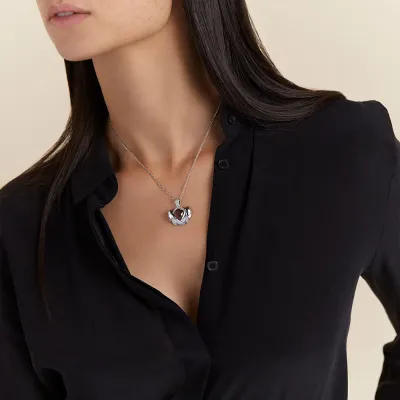 Cygnes Pendant, Small, White Gold, Garnet, Diamonds, Mother-Of-Pearl (Special Order)