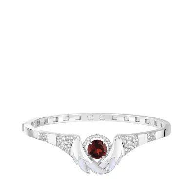 Cygnes Bracelet, White Gold, Garnet, Diamonds, Mother-Of-Pearl (Special Order)