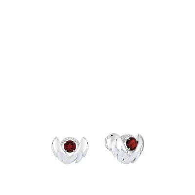 Cygnes Earrings, White Gold, Garnets, Diamonds, Mother-Of-Pearl (Special Order)