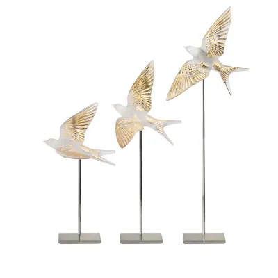 Swallow Wall Sculpture Wings Up Gold Stamp