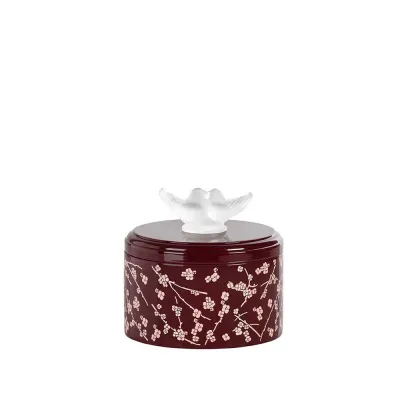 Fleurs De Cerisier Lacquered Wood Box Medium Size, Clear Crystal, Pink And Burgundy Lacquered Wood