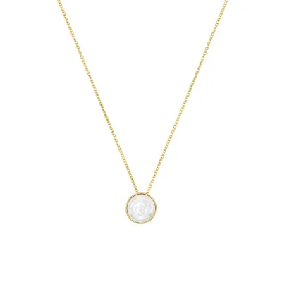 Pivoine Necklace White Pearly On Clear Crystal, 18 Carats Yellow Gold Plated