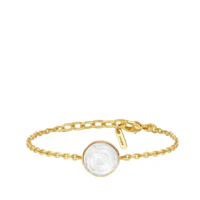 Pivoine Bracelet White Pearly On Clear Crystal, 18 Carats Yellow Gold Plated