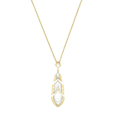 Paon Pendant White Pearly Clear Crystal And White Lacquer, 18K Yellow Gold-Plated