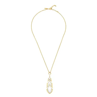 Paon Pendant White Pearly Clear Crystal And White Lacquer, 18K Yellow Gold-Plated