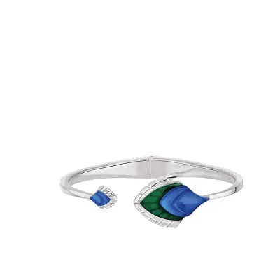 Paon Bracelet Blue Crystal And Green Lacquer, Silver