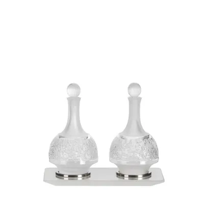 Set Of 2 Versailles Oil/Vinegar Cruets & Tray, Clear Crystal