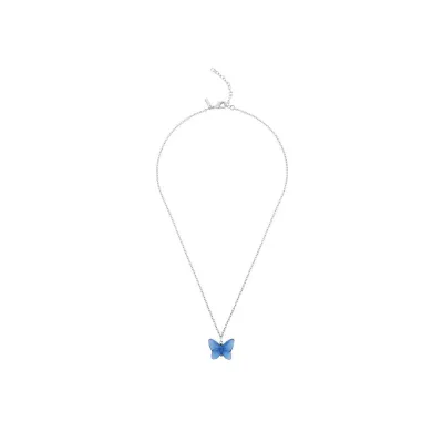 Papillon Necklace, Blue Crystal, Silver