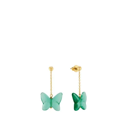 Papillon Earrings, Green Crystal, 18K Yellow Gold-Plated