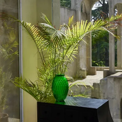 Plumes Large Vase, Green Crystal