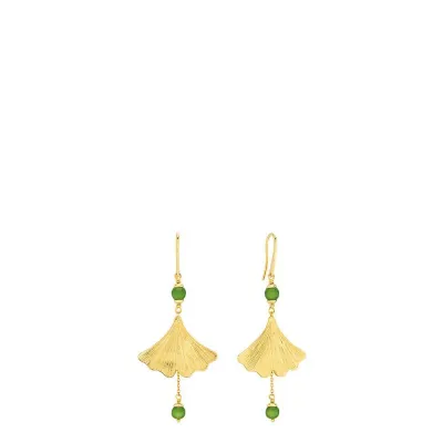 Ginkgo Earrings Antinea Green Crystal 18K Yellow Gold-Plated