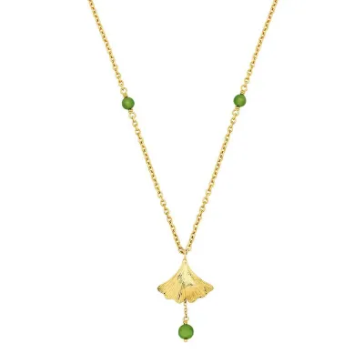 Ginkgo Small Necklace Antinea Green Crystal 18K Yellow Gold-Plated
