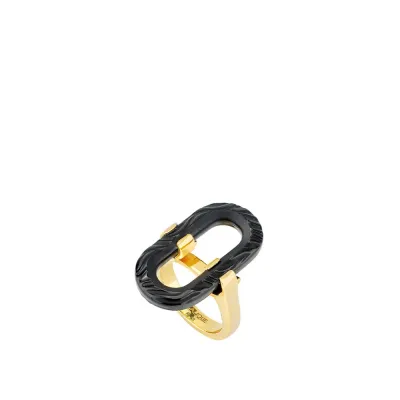 Empreinte Animale Ring, Black Crystal, Yellow Gold Plated