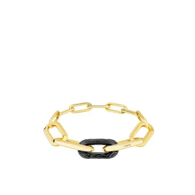 Empreinte Animale Bracelet, Black Crystal, Yellow Gold Plated, Small