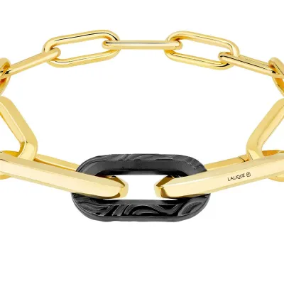 Empreinte Animale Bracelet, Black Crystal, Yellow Gold Plated, L