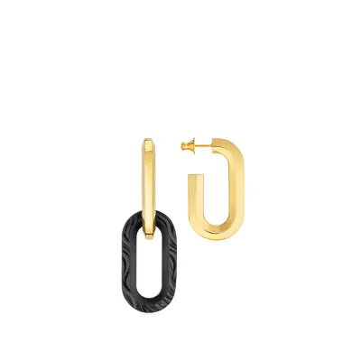Empreinte Animale Earrings, Black Crystal, Yellow Gold Plated, L