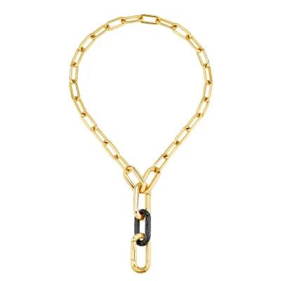 Empreinte Animale Necklace, Black Crystal, Yellow Gold Plated